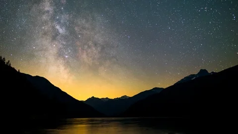 Milky Way Time Lapse Over Lake and Mountains Stock Footage 120107201