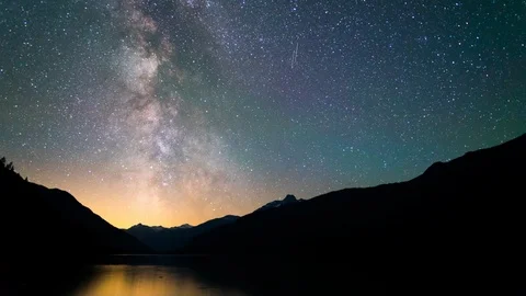 Milky Way Time Lapse Over Lake and Mountains Stock Footage 120107260