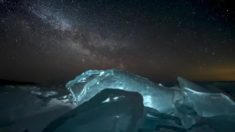 Milky Way time lapse over frozen Lake Baikal ice in Russia Stock-Footage 341327827