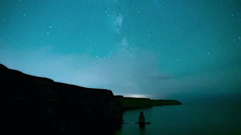 Milky Way Timelapse Over the Cliffs of Moher Stock Footage 327649152