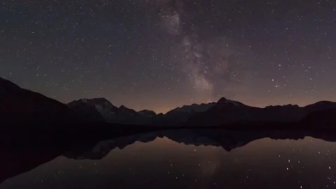 Milky Way Timelapse Over Mountain Lake Reflection Stock Footage 345961328