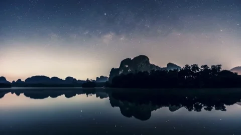 Milkyway reflection onwater in dam Stock Footage 133013539