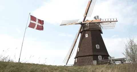 Mill and danish flag Stock Footage 106897226