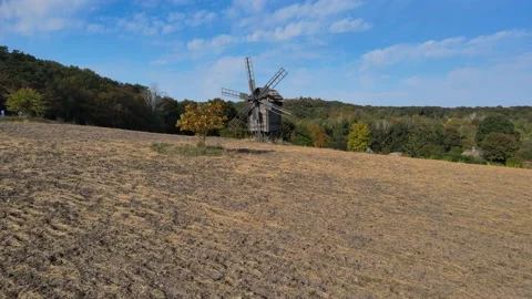 Mill and field. Forest and blue sky. Stock Footage 163089702