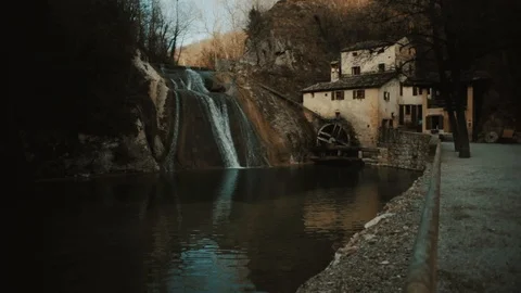 Mill and waterfall with pond Stock Footage 92627734