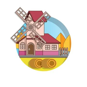 Mill on the autumn landscape. Stock Illustration
