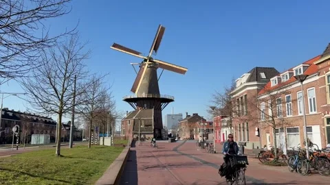 Mill called the Roos (Rose) in Delft, The Netherlands Stock Footage 305074715