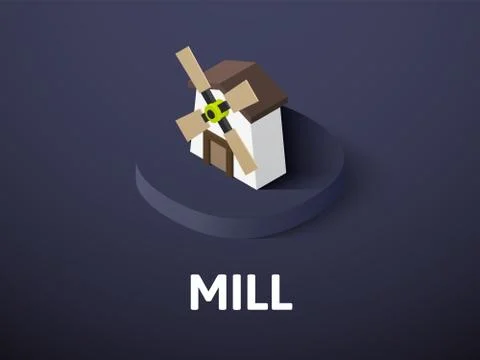 Mill isometric icon, isolated on color background Stock Illustration