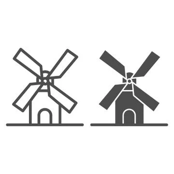 Mill line and solid icon, bakery concept, windmill sign on white background Stockillustratie