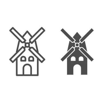Mill line and solid icon, Oktoberfest concept, windmill sign on white background Stock Illustration