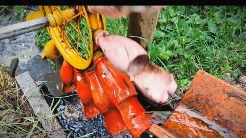 Mill made of plastic colored bottles. The concept of plastic recycling, environm Stock Footage 282718810
