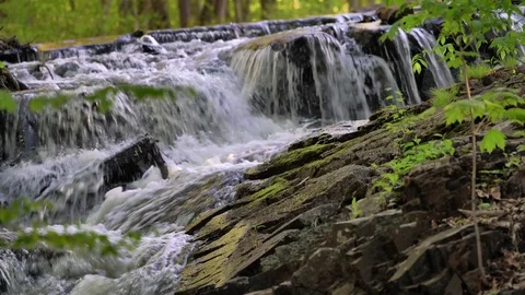 Mill Pond Waterfall Close up Stock Footage 107716007