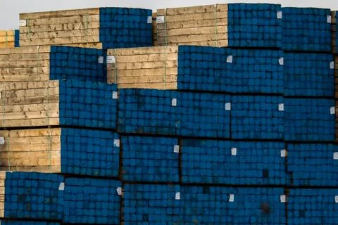 Mill producing lomber for construction and packs it for convinient shpment. Stock Photos