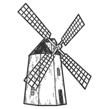 Mill. Sketch scratch board imitation coloring. Engraving vector. Stock Illustration
