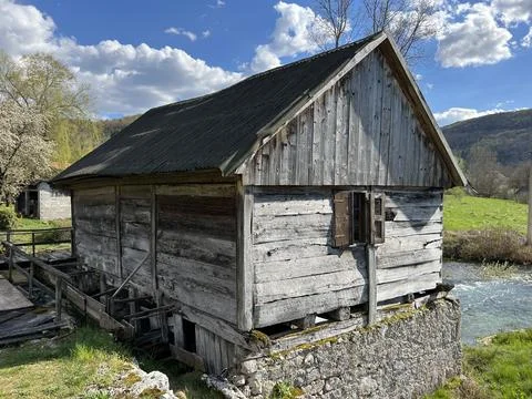The mill at the sources of the Gacka river or the mill at the Gacka springs Stock Photos