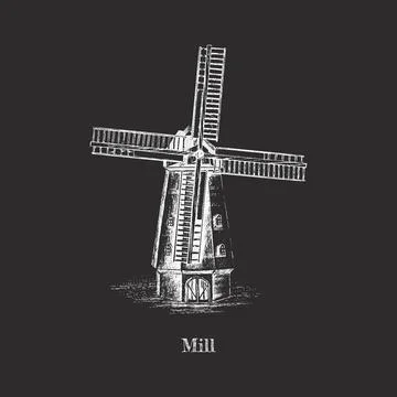 Mill vector illustration. Old Mill Stock Illustration
