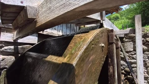 Mill wheel closeup slow motion video Stock Footage 313013576