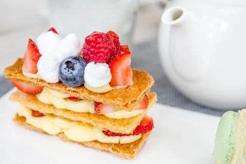 Mille Feuille with Tea Set Stock Photos