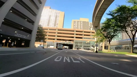 Millender Center 4K Wide Angle Downtown Detroit, Michigan Video stock 176917667