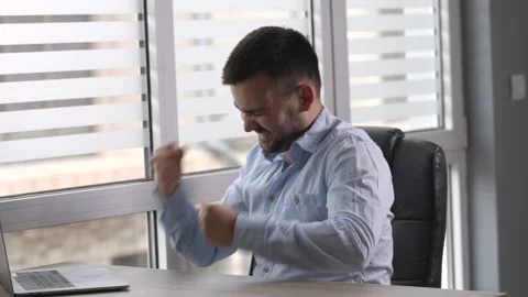 Millenial student sitting in front of computer happy and excited. Stock Footage 194119210