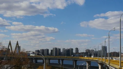 Millenium bridge in Kazan city. Twilight, evening. A beautiful city landscape. Stock Footage 111515642
