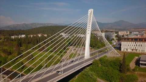 Millenium Bridge over the river River in the city Moracha, Podgorica, Montenegro Stock Footage 89089803