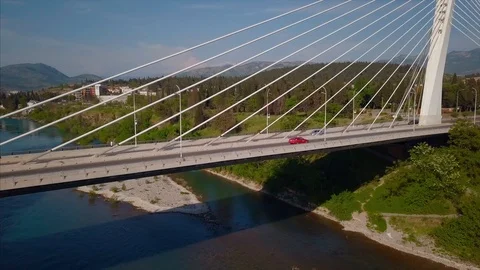 Millenium Bridge over the river River in the city Moracha, Podgorica, Montenegro Stock Footage 89090360