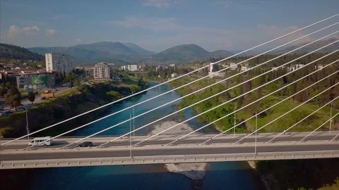 Millenium Bridge over the river River in the city Moracha, Podgorica, Montenegro Stock Footage 89090695