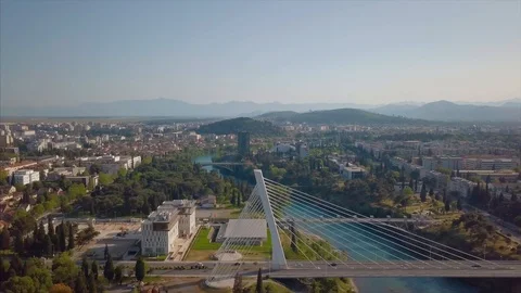 Millenium Bridge over the river River in the city Moracha, Podgorica, Montenegro Stock Footage 89091383