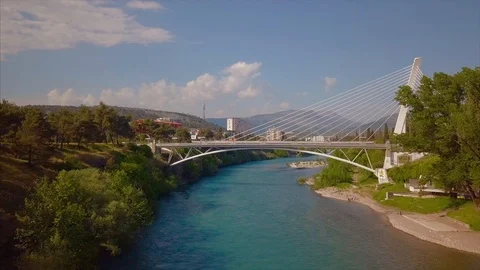 Millenium Bridge over the river River in the city Moracha, Podgorica, Montenegro Stock Footage 89092766