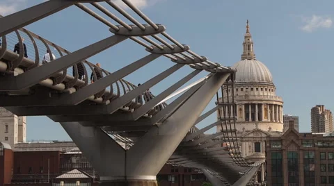 Millenium Bridge over the Thames river in London Stock Footage 50553083
