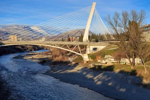 Millenium bridge on river Moraca (Morača) in Podgorica, capital of Montenegro, Stock Photos