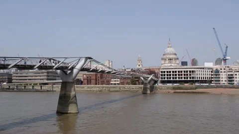 Millenium bridge to St Paul's Cathederal, River Thames London Stock Footage 251740214