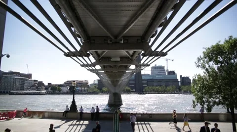 Millenium Bridge underneath tilt, London, England Stock Footage 54566193