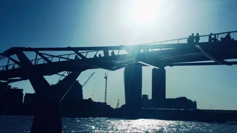 Millenium bridge view across the Thames river London, uk. Stock Footage 117308216