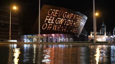Millenium centre at night Stock Footage 114413103