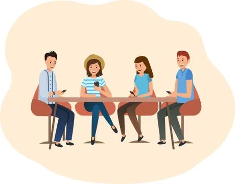 Millenium generation communicate with each other in social networks using phones Stock Illustration