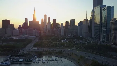 Millenium Park Drone Video Downtown Chicago Illinois USA Stock Footage 129072541
