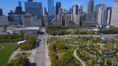 Millenium Park Drone Video Downtown Chicago Illinois USA Stock Footage 129108539