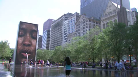 Millenium Park's Crown Fountain, view 2 Stock Footage 39933817