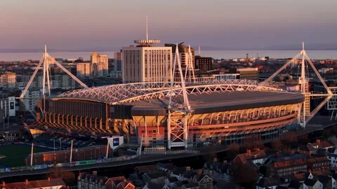 Millenium (Principality) Stadium In Cardiff City Centre - Wales, United Kingdom Stock Footage 303455220