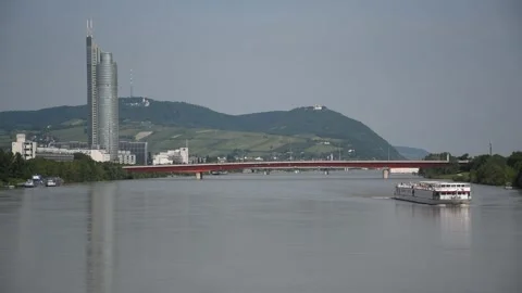 Millenium Tower Skyscraper in Vienna, Donau Stock Footage 134985955