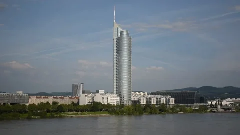 Millenium Tower Skyscraper in Vienna Stock Footage 134986199