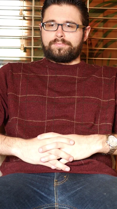Millennial Bearded Man is Nervous About Something - Vertical Stock Footage 328058705