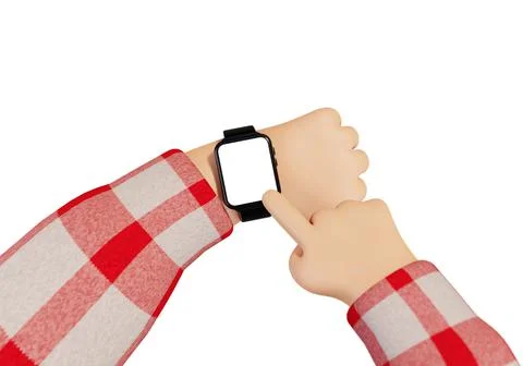 Millennial cartoon student hands using smart watches with desk table, computer Illustrazione stock