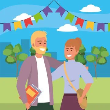 Millennial couple date park background 库存插图