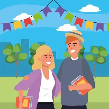 Millennial couple date park background イラスト素材