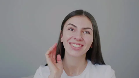 Millennial girl looking at camera chatting online using video call. Stock Footage 149905357