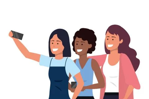 Millennial group smartphone taking selfie Illustrazione stock