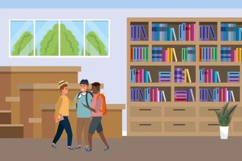 Millennial group on study room background Stock Illustration